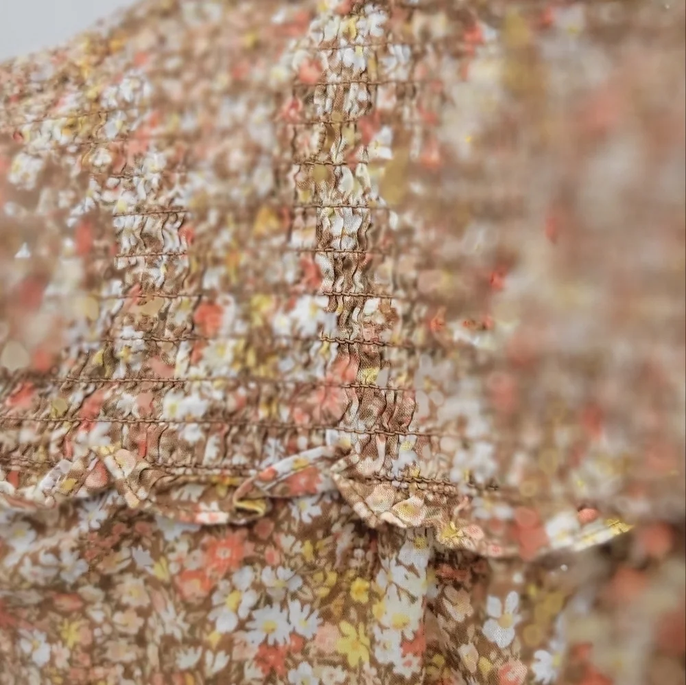 American Eagle Boho Floral Smock Detail Tie Neck Longsleeve Blouse Size S - Picture 10 of 11